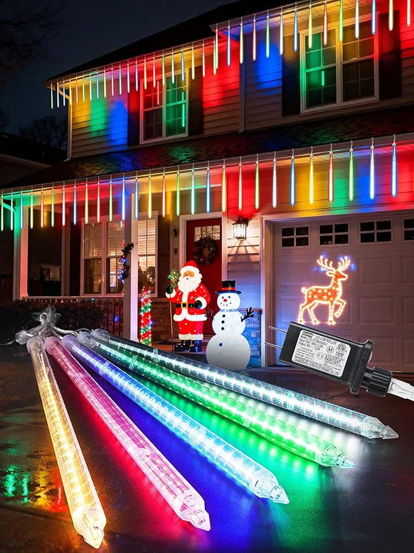 Flacchi Meteor Shower Icicle Lights - 5 Tubes 20" Each 270 LED Cascading Raindrop Lights, Timer Outdoor Waterproof | Lumora