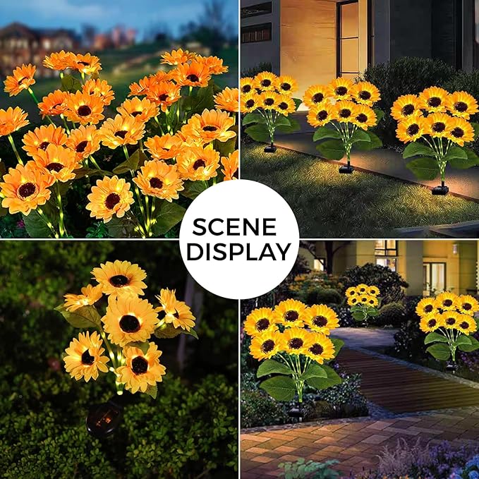 2 Pack Solar Garden Lights Outdoor, Waterproof 6- Sunflower Lights for Yard, Solar Powered Outdoor Lights, Stake Lights for Patio Pathway Lawn Fence