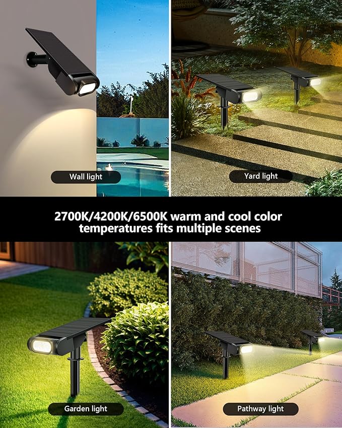 Solar Lights Outdoor Waterproof IP67 Remote Control & USB to Type-C Port Landscape Lighting with 12 RGB Modes Uplighting for Flag Tree Solar Spot Lights for Garden Yard Patio Pathway-2 Pack