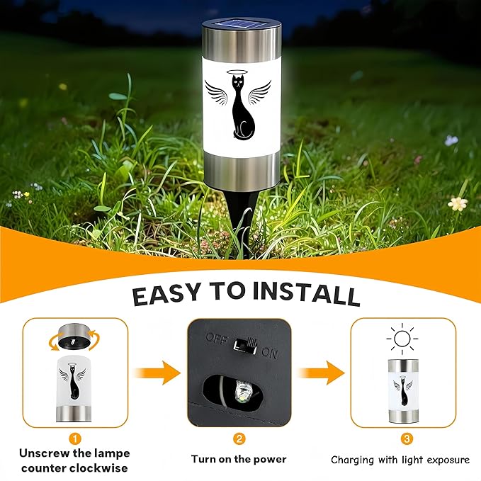 Solar Cat Memorial Garden Light, Outdoor Pet Remembrance Keepsake with Angel Silhouette, Automatic Dusk to Dawn LED | Lumora