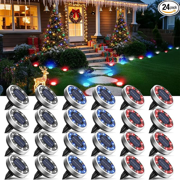 btfarm 24 Pack Solar Lights Outdoor, 8 LED Solar Ground Lights IP65 Waterproof Flat Solar Disc Light, Pathway | Lumora