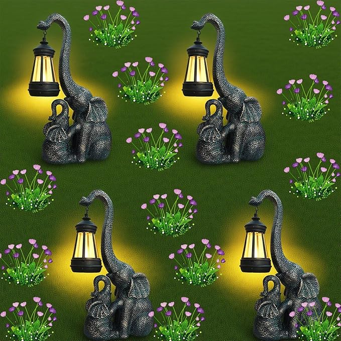 Solar Elephant Statue Light Outdoor, Garden Decor Elephant Figurine with Baby, Waterproof, Durable, Outdoor Decorations Statue for Balcony, Patio, Yard, Lawn, Pathway, Gift
