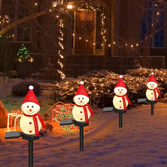 Solar Christmas Pathway Light,Set of 4 Solar Snowman Lights Waterproof Outdoor Christmas Decorations for Xmas | Lumora