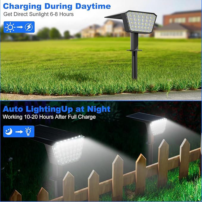 Solar Spot Lights Outdoor, IP65 Waterproof 44 LED Landscape Spotlights, Solar Powered Spotlight with Auto On/Off and 3 Lighting Modes for Outside Garden Decor, 4 Pack (Cool White)
