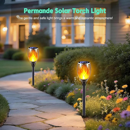 Solar Torch Lights with Flickering Flame, Fire Effect Garden Light, Auto On/Off Dust to Dawn, Outdoor Waterproof Landscape Decoration, Solar Powered Security Torch Light for Patio, 4 Pack