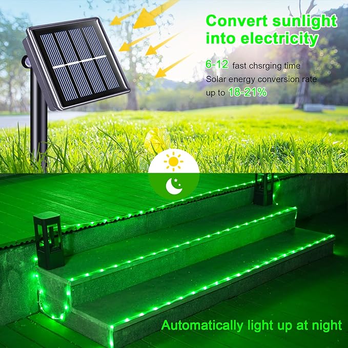 JMEXSUSS Green Halloween Solar Lights, 66 ft 200 LED Rope Lights Outdoor Waterproof, PVC Tube Green Christmas | Lumora