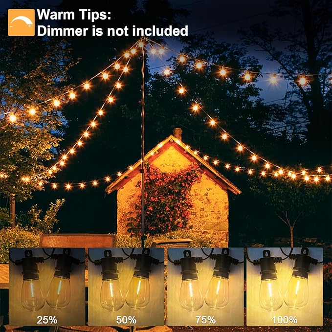 100FT Patio String Lights Outdoor Waterproof IP65, Line Voltage 110V Bistro Lights with Shatterproof Edison Vintage | Lumora