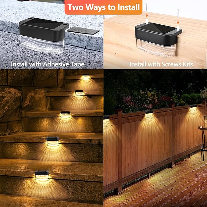 BrizLabs Solar Fence Lights Outdoor, 12 Pack 3 Colors & 6 Modes LED Solar Deck Lights, Warm White Outdoor Step Light IP65 Waterproof, Cool White Wall Light Fence Lighting for Patio Yard Pool Railing