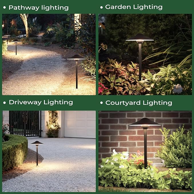 Gardencoin Low Voltage Pathway Lights (8.5'' Shade, 21.5'' Tall),12V Outdoor LED Landscape Path Lights Wired, Aluminum Pathway Lighting with 3W 2700K Replaceable Bulb for Walkway Garden Yard, 12 Pack