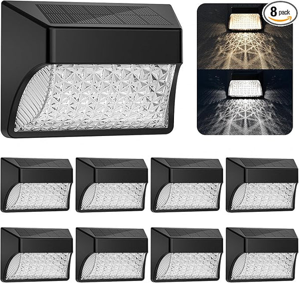 Solar Fence Deck Lights Outdoor 8 Pack Waterproof Dusk to Dawn Warm White/Cool White, Solar Powered LED Lights | Lumora