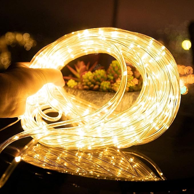 Brightown Solar Rope Lights Outdoor 2 Pack 39 Feet 100 Led Waterproof Solar Powered String Lights with 8 Lighting Modes,Copper Wire PVC Tube Lights for Garden Wedding Party DIY Decor (Warm White)