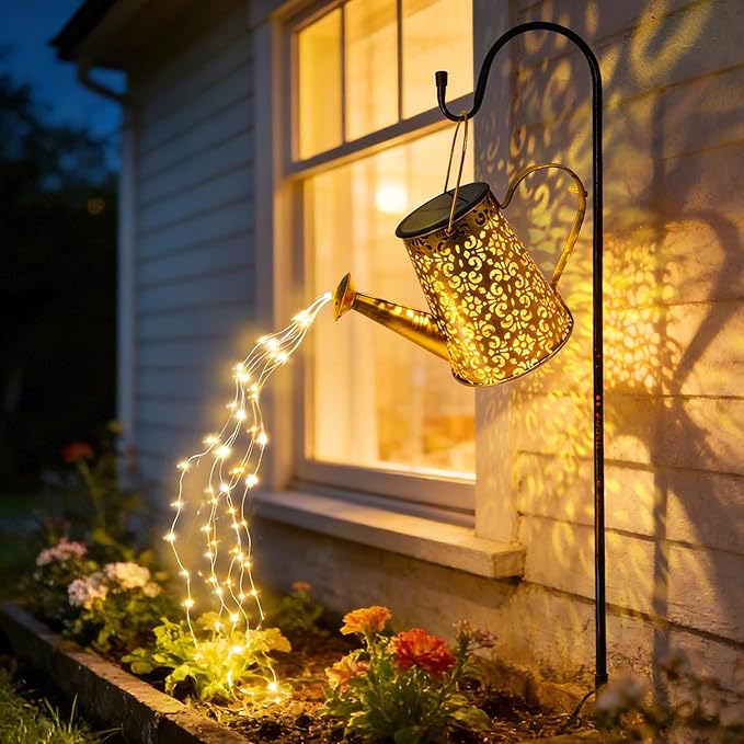 Solar Watering Can Lights:Outdoor Waterproof Metal Led String Lantern - Classic Fariy Hanging Decorations for Garden Pathway Patio - Gifts for Mom Grandma Women Birthday Over 30