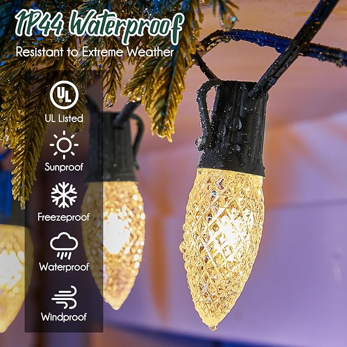 C9 Light Strand, 2 Pack 100 FT Outdoor String Lights Christmas Stringer with 100 Sockets for Christmas Decor Patio | Lumora