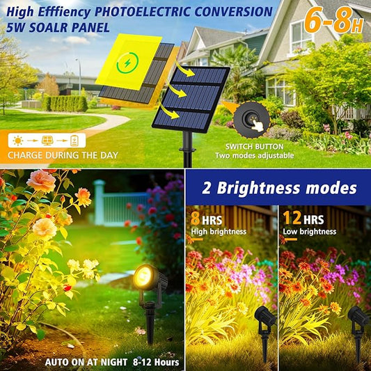 T-SUNUS Solar Spot Lights Christmas 6-in-1 Outdoor Warm White 3000K Landscape Spotlight IP65 Waterproof Separated Panel Spotlights with 9.8ft Cable Auto On/Off for Tree Lawn Driveway Pathway Halloween