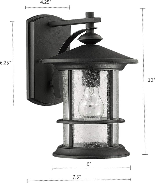 MICSIU Textured Black Outdoor Wall Sconce 2 Pack, 10" Exterior Light Fixtures with Clear Seedy Glass, Waterproof Anti-Rust Wall Mount Lantern for House, Front Porch, Garage, Patio, ETL Listed