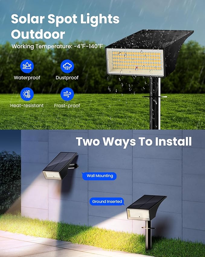 Koicaxy Solar Lights Outdoor Waterproof 8 Pack IP65, 100 LEDs 4 Light Modes, Higher Charging Efficiency, Auto | Lumora