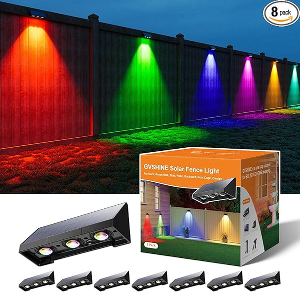 8 Pack Color Changing Solar Powered Fence Lights Outdoor Decorative LED Waterproof Yard Lamps for Outside Wall | Lumora