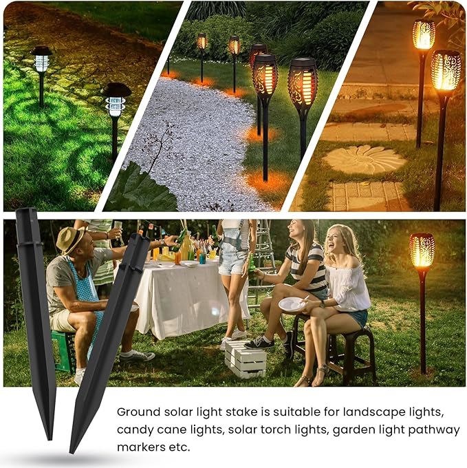 SDTC Tech 12-Pack ABS Ground Spikes (Only Fit for Round Pole of 0.83" Inside Diameter) Solar Torch Light Garden Plastic Ground Stakes for Garden Light Pathway Markers, 8.2 Inch Length