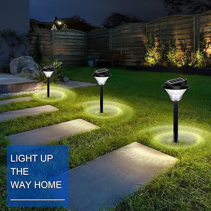 Solar Pathway Lights Outdoor 2 Pack, Solar Sidewalk Garden Lights 20000h Lifespan, Up to 12 Hours Auto On/Off, Outdoor Waterproof Solar Lights for Sidewalk Patio Lawn with Design