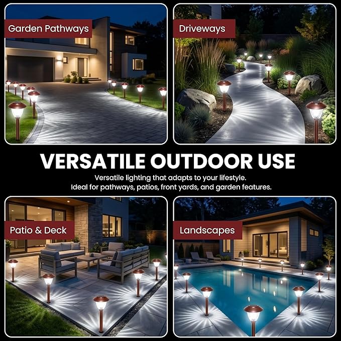 Energizer Bright Solar Lights for Outside - 8 Pack IP65 Waterproof 15 Lumen LED Landscape Lights with Patterned Glass & Metal Finish, Backyard Solar Lights with Worry Free Installation - Red