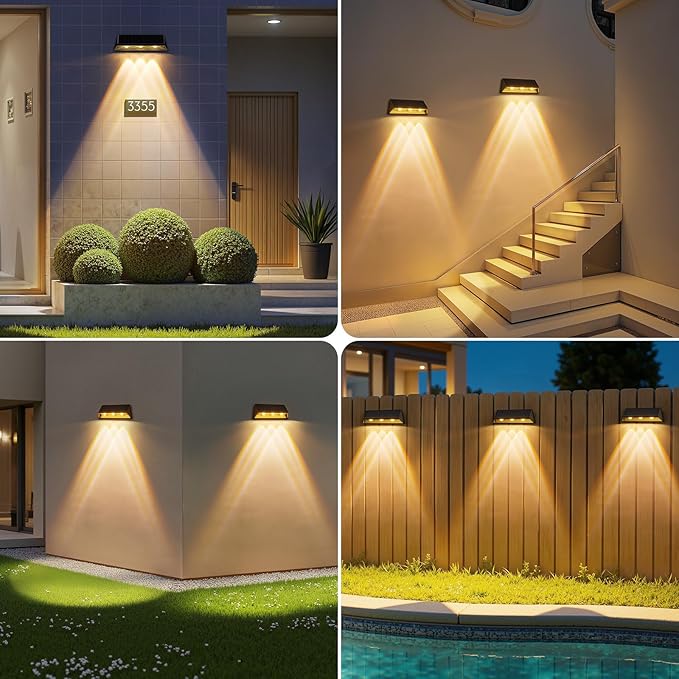 LETMY 3X Bigger & Brighter Solar Fence Lights Outdoor, IP67 Waterproof Fence Solar Lights Outdoor, 2 Modes Auto On/Off LED Deck Lighting Decor for Wall Outside Yard Step Railing Porch Pool, 4 Pack
