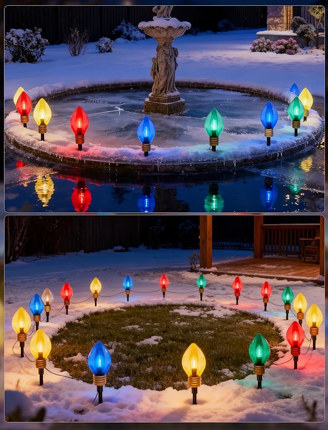 C9 Jumbo Christmas Pathway Lights Outdoor, 6.5Ft Christmas Decorations with 4 7.5'' LED Giant Multicolor Walkway Lights Bulb Waterproof, Vintage Xmas String Light for Lawn Holiday Outside Yard Garden