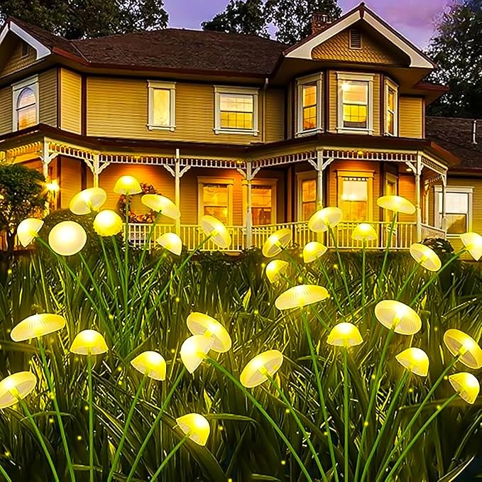 4 Pack Solar Jellyfish Lights Outdoor Waterproof–Upgraded Intelligent Light Control, IP65 Waterproof, Six-Head Mushroom Garden Lights for Pathway, Yard, Fence, Patio