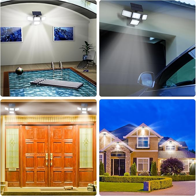 Solar Outdoor Lights 288 LED 2500LM,Motion Sensor Outdoor Light with Remote Control,4 Heads IP65 Waterproof Outdoor Solar Security Lights for Patio Garden Backyard Yard (2 Pack)