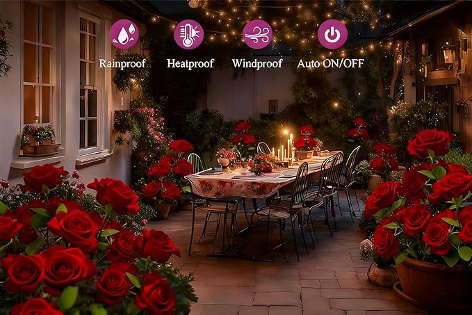 Solar Garden Rose Lights, 2 Pack MostRealistic 12 LED Flower Stake Lights, IP65 Waterproof 7 Color Changing Solar Decor for Walkway/Graveyard, Heartwarming Gifts for Grandma & Mom,Red