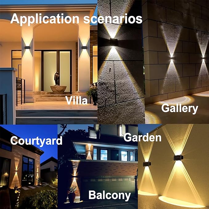 (4 Pack) Solar Wall Lights Outdoor,Warm White Colorful,Cordless,Waterproof IP65,0.6W PV Panel,Up Down Lamp Bright | Lumora