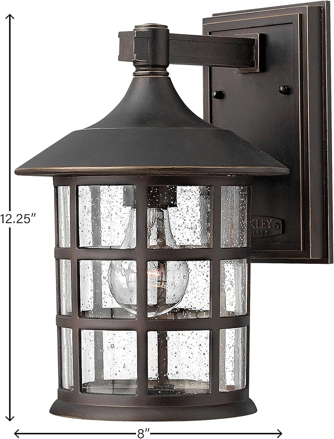 Hinkley Freeport 1804OZ Small Outdoor Wall Mount Lantern - New England Design, Cast Aluminum, Clear Seedy Glass - Oil Rubbed Bronze