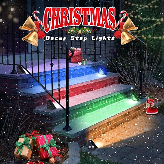 NIORSUN Solar Step Lights,8 Pack RGB Solid Color Changing Solar Stair Lights Outdoor Waterproof IP67 Auto On Off,Solar Lights for Steps,Stair,Patio,Yard,Porch,Front Door,Deck Decor