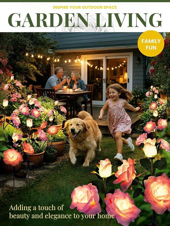 GIGALUMI Solar Lights Outdoor for Garden Decor, 4 Pack Solar Flower Lights Waterproof, 2 Lighting Modes 12 Rose Flowers for Pathway,Yard, Patio Decoration, Gardening Gifts for Women (Pink+Purple)