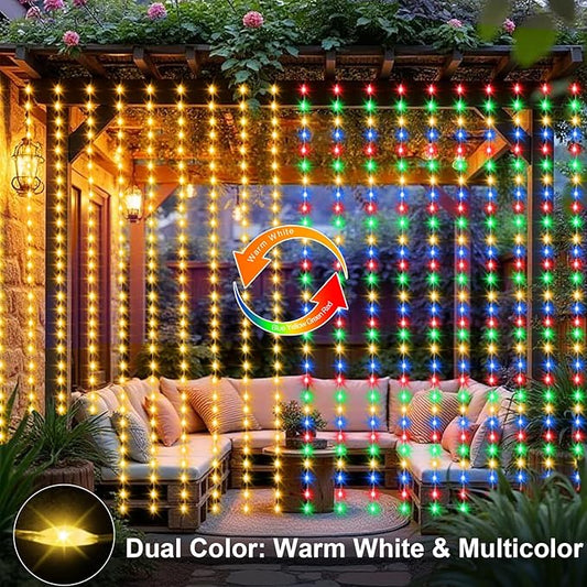 ZAIYW Curtain Lights 600 LED 20Ftx10Ft, Dual Color Changing Curtain Fairy Light Connectable with Timer Remote Waterproof for Bedroom Wedding Party Garden Outdoor Decor (Warm White & Multicolor)