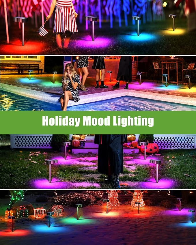 2-in-1 Solar Lights Outdoor 8 Pack with Ground Stakes, RGBWW 10 Fixed Colors & 5 Modes, Waterproof IP65 Solar Landscape Lighting for Outside Garden Lights for Walkway Driveway