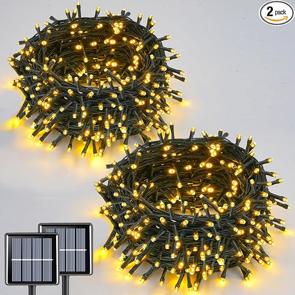 QITONG 2 Pack Solar Christmas Lights Warm White, Each 66ft 200 LED Solar String Lights Outdoor Waterproof, 8 Modes | Lumora
