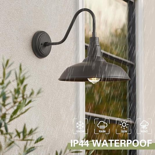 2 Pack Outdoor Barn Farmhouse Light with 14in Dome, Exterior Gooseneck Lights Fixture for House, Dark Bronze Outside Wall Mount for Porch, Patio, Entryways