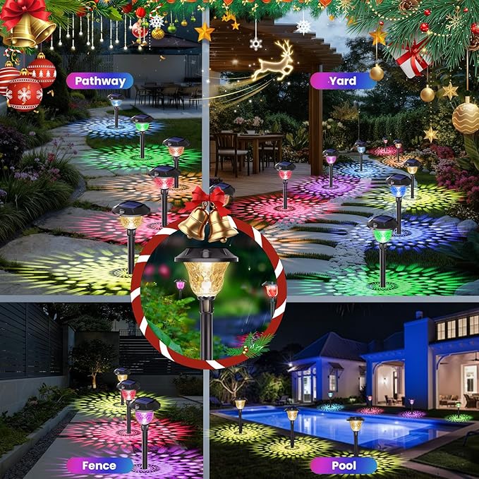 Solar Pathway Lights Outdoor Waterproof, Multicolor & Warm White Changing LED Solar Lights Christmas Decorations | Lumora