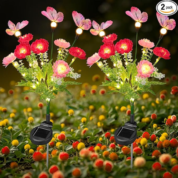 Solar Garden Lights,Solar Lights Outdoor Waterproof with Butterfly Flower,2 Pack Solar Powered Outdoor Lights,Solar | Lumora