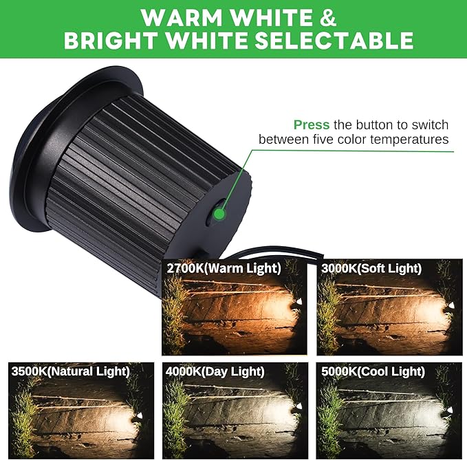 In Ground Well Lights 2700K - 12V Wired One Directional Inground Fixture, 5 Colors Ground Landscape Lighting, LED | Lumora