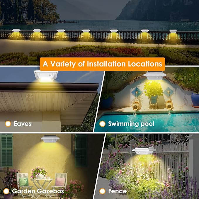 UniqueFire Solar Gutter & Fence Lights - 40 LED Outdoor Waterproof Security Lamps for Eaves, Garden, Landscape & Walkway (6PCS White, Warm Light)