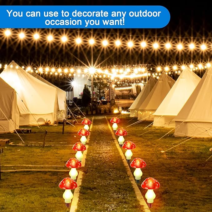 A Set of 8 PCS(Red)New Upgraded Waterproof Solar Mushroom Lights Outdoor Decor,LED Fairy Lights, for Garden Lawn Flower Bed Channel Decoration Easter Pathway Halloween Xmas Decorations