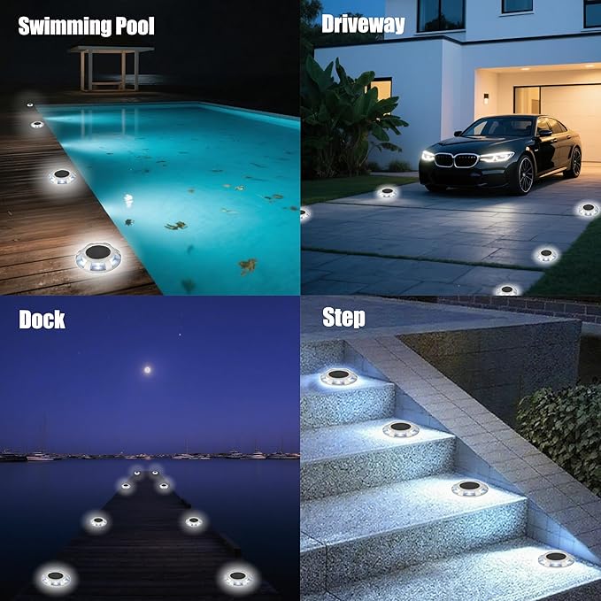6 Pack Solar Driveway/Solar Deck Marine/ LEDs Dock Lights Solar Powered Warning Step Light Outdoor Waterproof with | Lumora