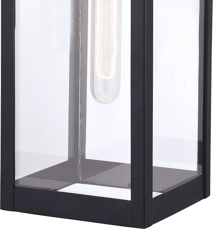 VAXCEL Kinzie Outdoor Porch Light, 6" W x 16.75" H Black Outdoor Lantern, Modern Dusk to Dawn Wall Light for Porch | Lumora