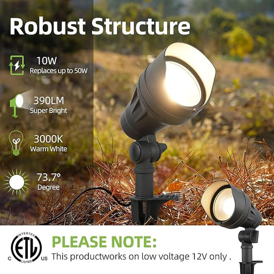 hykolity Low Voltage Landscape Spotlight, 12V Die-cast Aluminum LED Landscape Lighting with Connector, 9.8W 390LM Waterproof Outdoor Spotlights for Yard, Garden, Pathway, 4 Pack, ETL Listed