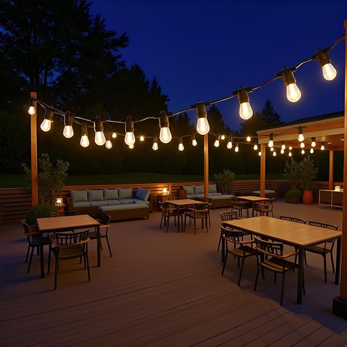 LED Patio String Lights, 35ft 18 Lights Adapter Powered, E26 Socket with S14 Bulbs Weatherproof Outdoor Bistro | Lumora