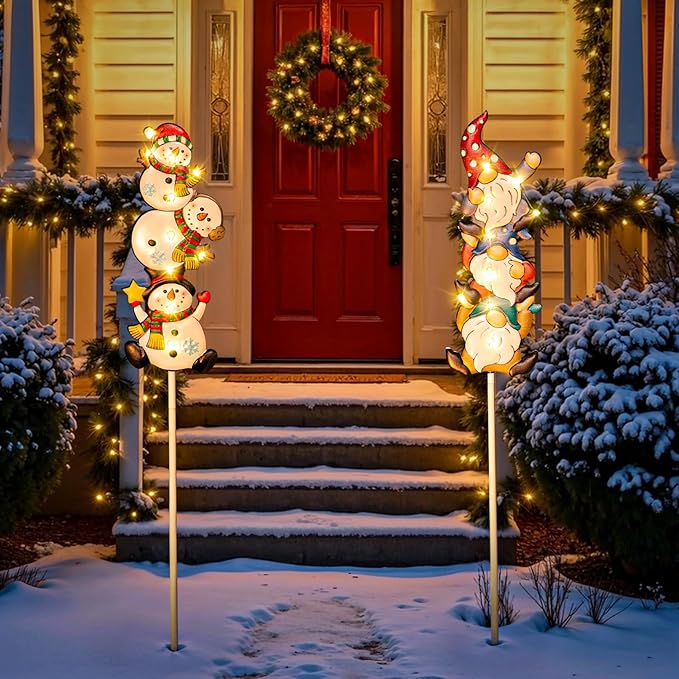 Tryme Solar Christmas Lights - Snowman Solar Lights Outdoor Gnome & Snowman Decorations, Garden Gifts for Yard, Lawn, Patio