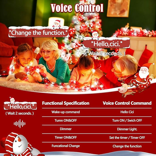 2026 New Voice Control 88ft 240LED Smart Christmas String Lights Outdoor/Indoor | String Lights with Remote, 12Modes, 7Voice Commands & Timers, Christmas Twinkle Light for Xmas Tree Decor(Red & White)