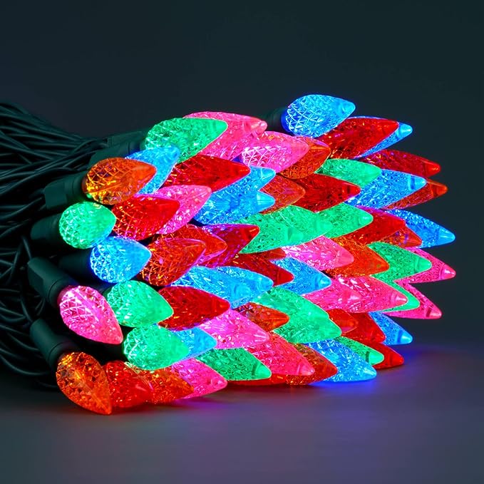 YULETIME Multicolor C6 Strawberry LED Christmas Lights, 33 ft 100 Count 4" Spacing One-Piece High Waterproof UL | Lumora