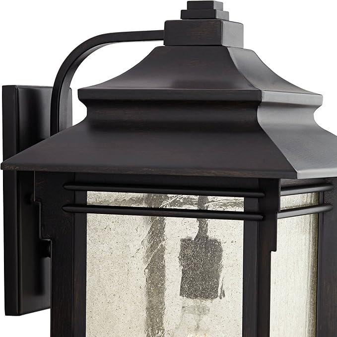 Franklin Iron Works Hickory Point Farmhouse Rustic Mission Outdoor Wall Light Fixture Bronze Lantern 19" Frosted | Lumora